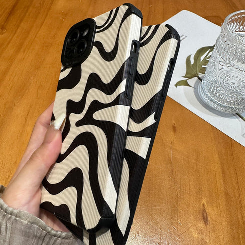 Designed for iPhone 14 Phone Case, Soft PU Leather TPU and Cute Art Wavy Painted for Women Girls, Slim Protective Shockproof Compatible with iPhon...