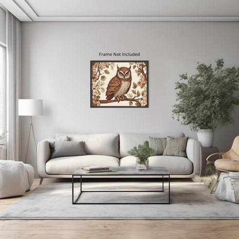 Posterizer 1 pcs- beautiful Owl sitting on a tree next to flowers-Art for Animal Lovers-Floral Botanical Art-Gift for Men Women- Decor for Bedroom...