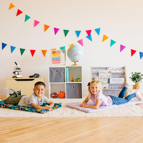 Wildkin Kids Cotton Nap Mat Cover – Soft, Sewn-in Flap, Durable & Fits 1.5" Vinyl Sleep Mats - Dinosaur Land...