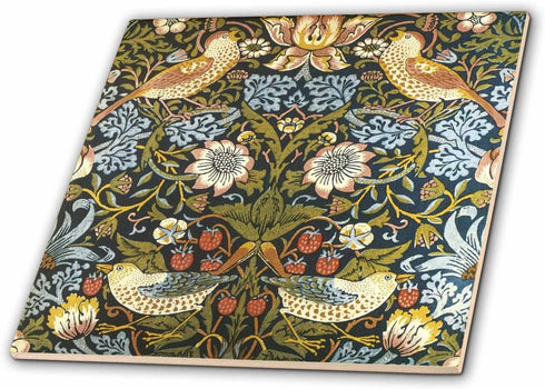 3dRose William Morris Strawberry Thief Pattern - Ceramic Tile, 6-Inch (ct_219390_2),Multicolor...