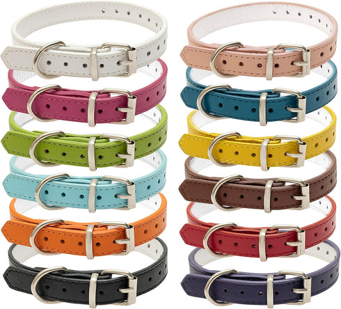 Puppy Collar - Identification ID Leather Small Dog Collars - 12 pcs Adjustable Soft Colorful Cute Pet Basic Collars for Girl Boy Dogs Cats...