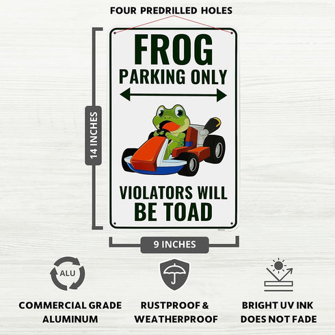 Venicor Frog Parking Sign Decor - 9 x 14 Inches - Aluminum - Cute Frog Gifts for Frog Lovers Women - Frog Tank Room Decorations Accessories Stuff...