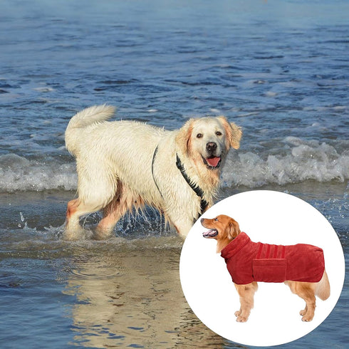 Geyecete Dog Bathrobe Towel Dog Drying Coat-Dry Fast Dog Bag-Pineapple grid Fast Drying Super Absorbent Pet Dog Cat Bath Robe Towel-Red-M...