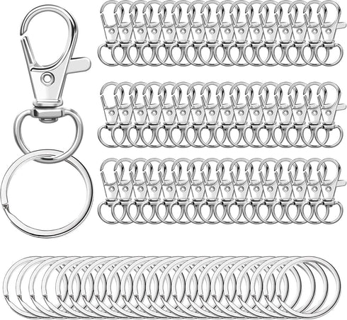 100PCS Swivel Snap Hooks with Key Rings, 50Pcs Key Chain Clip Hooks and 50Pcs Key Rings, Lanyard Lobster Claw Clasps for Keychains Jewelry Art Cra...