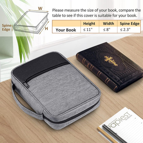 FINPAC Bible Cover, Carrying Book Case Church Bag Bible Protective with Handle and Zippered Pocket, Gift for Mother Lady Women Men, Gray...