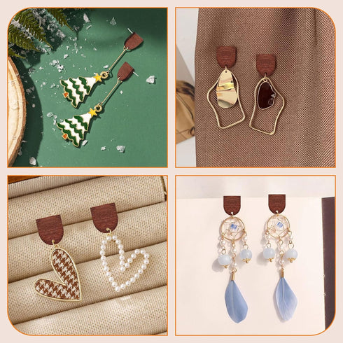 Oubaka 60Pcs Wooden Stud Earrings Posts with Loop for Jewelry Making,Half-Oval Wood Earrings Posts Earring Findings Earring Pin Studs with 100pcs ...