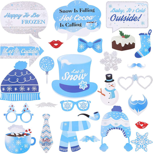 27 Pieces Snowflake Photo Booth Props Kit, Holiday and Winter Wonderland Party Decorations for Winter/Wedding/Christmas/Holiday Party Supplies...