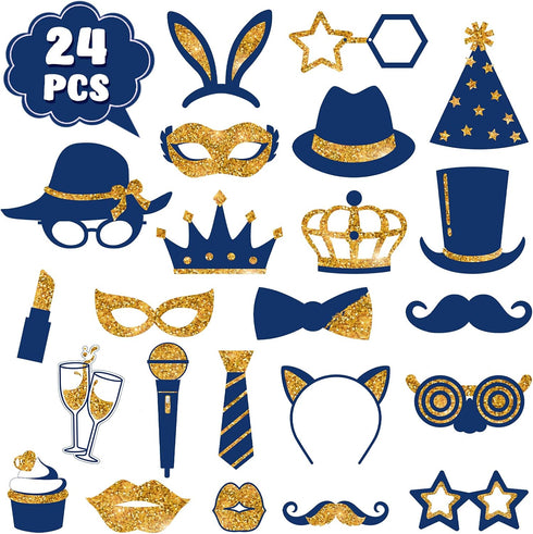 Zonon 24 Pieces Funny Photo Booth Props for Birthday Weddings Graduation Party Supplies Prom Disco Mardi Gras Party Supplies Mix of Hats, Lipstick...