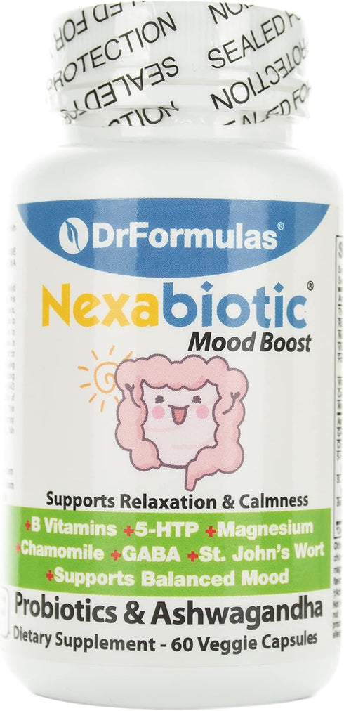 DrFormulas Mood Boost Probiotics with Stress B Complex Vitamins for Kids, Women, Men | Nexabiotic Supplement with Ashwagandha Capsules, St Johns W...