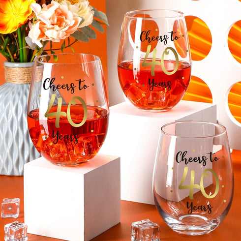 Patelai 40th Birthday Wine Glass to 40 Years 40th Birthday Gifts Fabulous Gold Stemless Wine Glass for Women and Men Present Party Wedding Anniver...