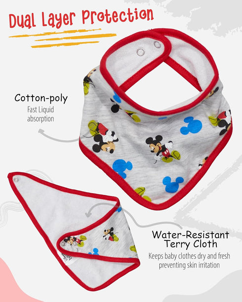 Disney Baby Unisex Mickey Mouse Bandana Bib 3-Pack - Mickey Mouse Baby Bibs (Blue/Red/Grey, 0-12M)...