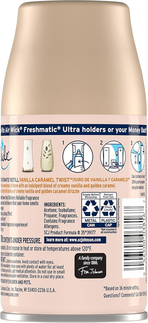Glade Automatic Spray Refill, Air Freshener for Home and Bathroom, Vanilla Caramel Twist, 6.2 Oz...