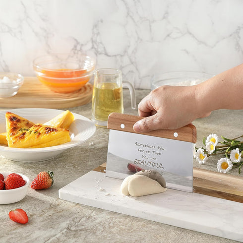 2PCS Bench Dough Scraper, Stainess Steel Kitchen/Pastry/Food/Bread/Cutting Board Scraper Cutter Chopper with Protective Cover, Ergonomic Wood Hand...
