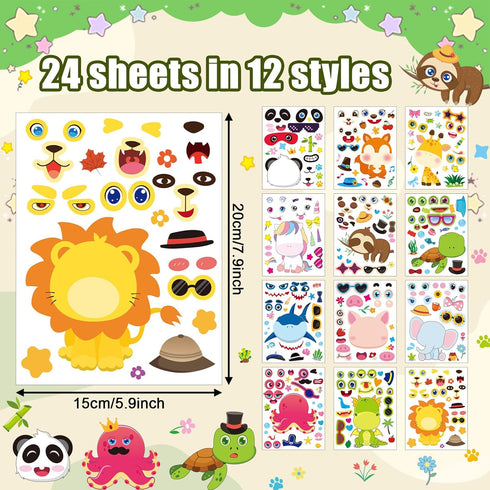 JULMELON 24 Sheets Make a Face Stickers for Kids, Make Your Own Animal Stickers, Classroom Fantasy Animal Mix and Match Sticker Sheets for Boys Gi...