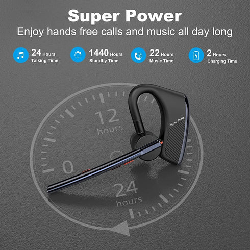 New bee Bluetooth Headset 24Hrs Talktime CVC8.0 Dual Mic Noise Cancelling Bluetooth Earpiece V5.2 Wireless Headset for Cell Phone/iPhone/Android/D...