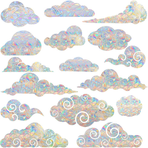 STICKERGURU,16 Pieces Cloud Window Clings - Anti-Collision Window Decals to Save Birds from Window Collisions,Non Adhesive Prismatic Vinyl Window ...
