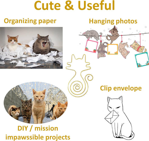 Cat Jumbo Paper Clips (3 Inch, 10 Pcs Gold Paperclips) Large Paper Clips Jumbo Colored Paper Clips Office Supplies Cute Paper Clips...