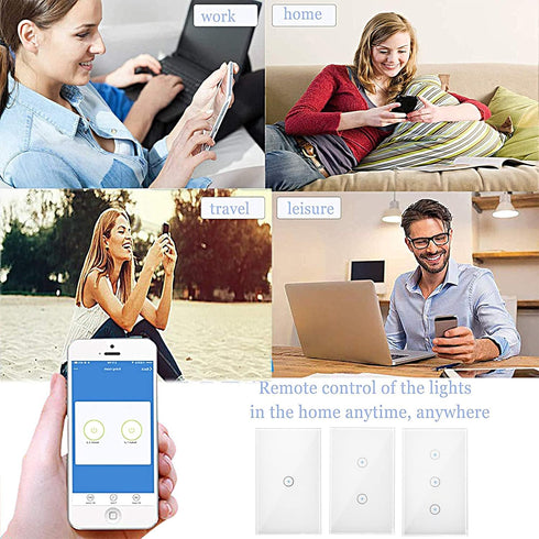 Jinvoo WiFi Wall Light Touch Panel Switch, 2.4GHz WiFi Light Switch Smartphone Remote Control, Remote Control Smart Life/Doodle App, Timer, Alexa ...