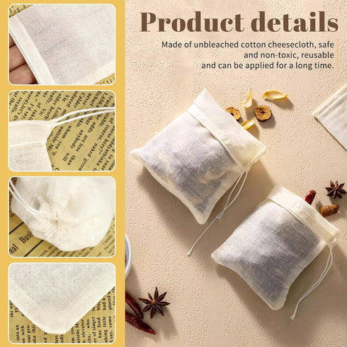 24 Pieces Reusable Tea Filter Bags 4 x 6 Inch, Natural Muslin Drawstring Bags for Loose Leaf Tea, Spice, Cooking Soup & Bone Broth - Fine Mesh Str...