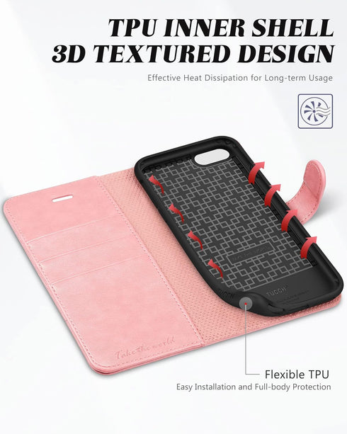 TUCCH Wallet Case for iPhone SE 2022/8/7/SE 2020, PU Leather Flip Folio With Card Slot, Stand Magnetic TPU Shockproof Inner Case Compatible With i...