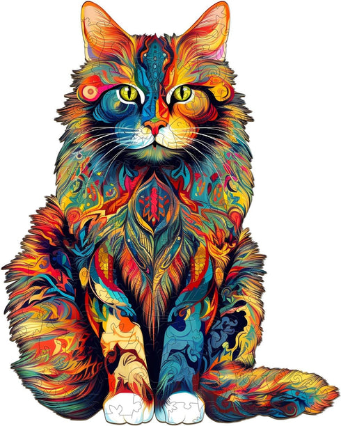 Wooden Puzzles for Adults, Maine Coon Cat (S-80pcs) Wooden Jigsaw Puzzles, Unique Shaped Animal Wood Puzzles, Wooden Animal Puzzles for Adults and...