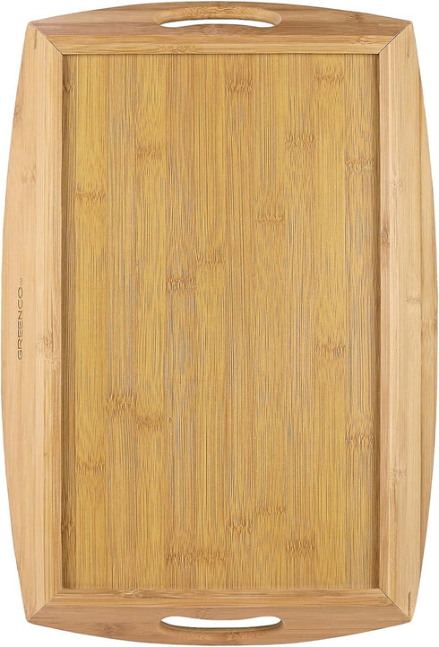 Greenco Bamboo Angular Sides Butler Serving Food Tray with Handles - Can Be Placed On Lap | Trays for Dining | Great for Eating On Couch, Living R...