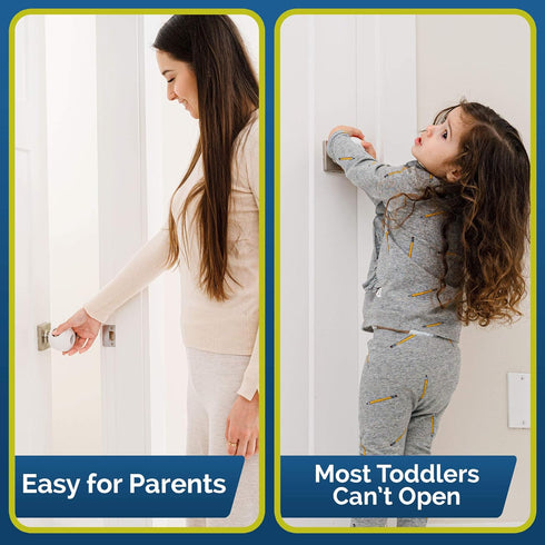 Child Safety Door Knob Cover (4 Pack) Hard-to-Remove Dual-Lock Door Handle Covers for Kids - Reusable Baby Proof Door Knob Locks - Installs Easily...