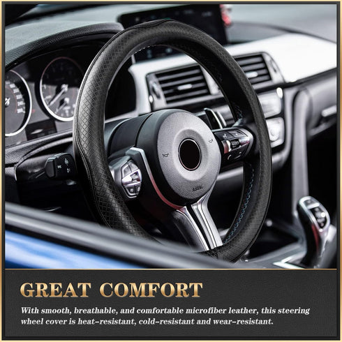 K KNODEL Universal Fit Steering Wheel Cover, Microfiber Leather Car Steering Wheel Cover, Anti-Slip Car Wheel Protector, 15 Inch (Black)...