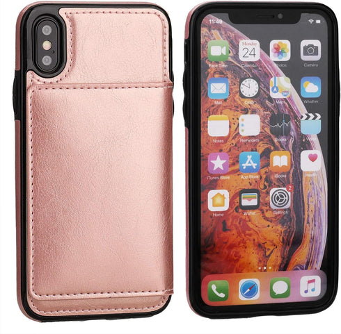 KIHUWEY Compatible with iPhone Xs/X Wallet Case Credit Card Holder, Premium Leather Kickstand Durable Shockproof Protective Cover for iPhone X/Xs ...