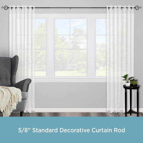 Kenney KN65275 Large Plastic Scroll End Standard Decorative Window Curtain Rod, 86-120" Adjustable Length, Black Finish, 5/8" Diameter Steel Tube...