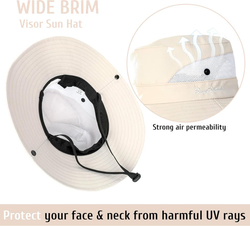 Women's Sun Hat with Ponytail Hole Sun Shade Hat UV Protection Foldable Mesh Wide Brim Beach Fishing Hat for Women...