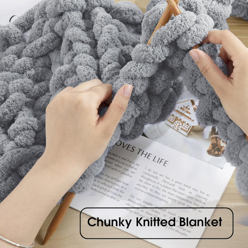 HOMBYS Light Grey Chunky Chenille Yarn for Crocheting, Bulky Thick Fluffy Yarn for Knitting,Super Bulky Chunky Yarn for Hand Knitting Blanket, Sof...