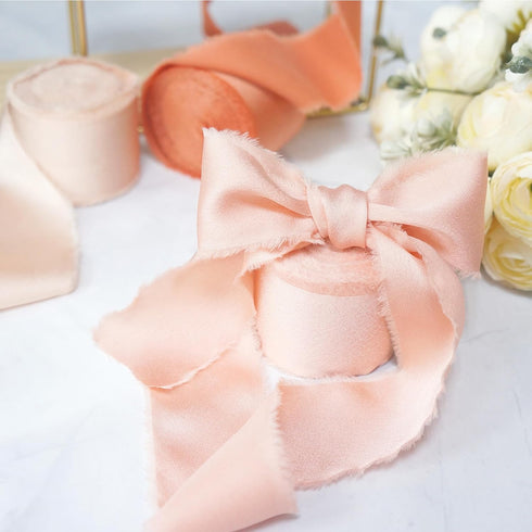 CT CRAFT LLC Frayed Satin Silk Ribbon 1.5" x 10 Yards x 3 Rolls Coral Dusty Coral Terracotta for Christmas Home Decor Gift Wrapping DIY Crafts Wed...