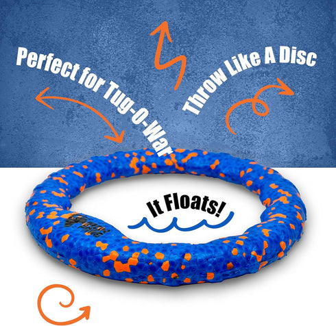 Indestructible Dog Ring Toy, Blue - Tough Dog Pull Toys for Aggressive Chewers, Dog Flying Disc for Fetch, Tug of War and Dog Training...