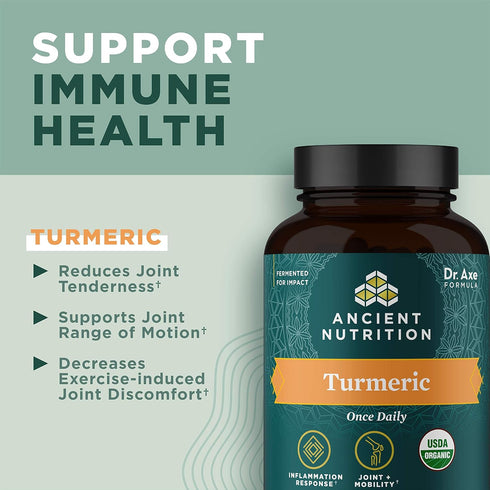 Turmeric Capsules by Ancient Nutrition, Once Daily, Use as a Joint Supplement and Supports Inflammation, Gluten Free, Paleo and Keto Friendly, 30 ...