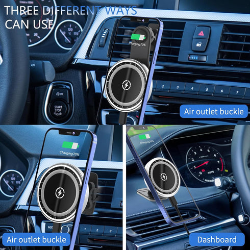 Magnetic Wireless Car Charger with Extended Arm, Do Not Block Vents, Phone Holder, Car Air Vent Mount, Stick on Dashboard, 15W Fast Charging.......