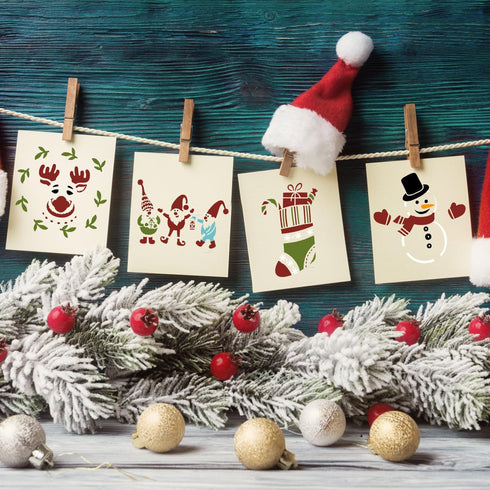 24pcs Small Christmas Stencils, Reusable Xmas Painting 3x3 Inch Template Multiple Patterns Decoration Stencils Painting on Wood for DIY Crafts Car...