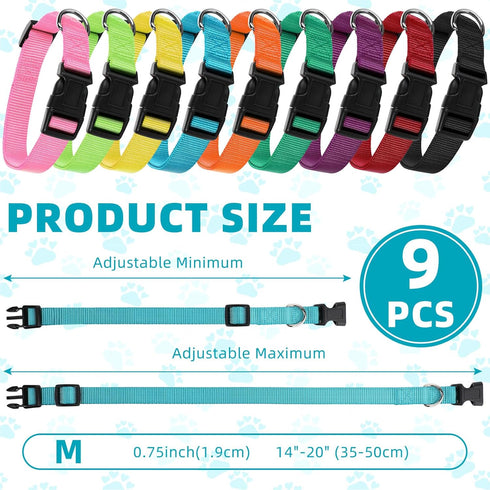 9 Pieces Adjustable Dog Collar for Medium Dogs, Soft Nylon Dog Collar with Quick Release Buckle Collar Bulk for Dogs Walking Running Training (Bri...