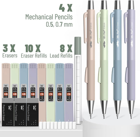 Mr. Pen- Pastel Mechanical Pencil Set, 4 Pack, 2 Sizes, 0.5 & 0.7mm, Fast Click Aesthetic Mechanical Pencils Set, Pastel Mechanical Pencils, Cute ...