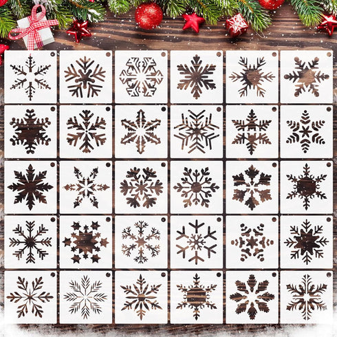 HOWAF 30 Pieces Snowflake Christmas Stencils 3x3 Inches Winter Christmas Stencils Reusable Craft Snowflake Stencils for Painting On Wood Wall Door...