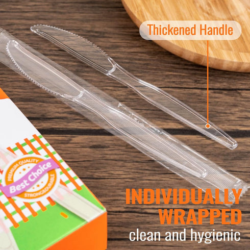 Disposable Plastic Knives Clear, Pack of 50 Individually Wrapped...