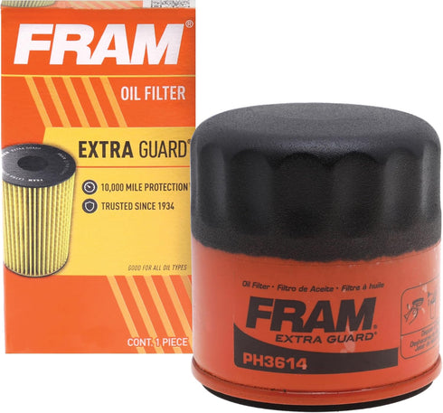 FRAM Extra Guard PH3614 10K Mile Change Automotive Replacement Interval Spin-On Engine Oil Filter for Select Vehicle Model Years, Vehicle Engine P...