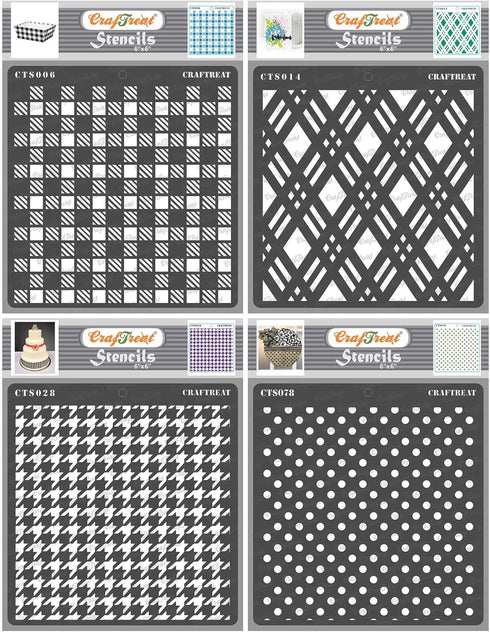 CrafTreat Geometric Stencils for Painting on Wood, Canvas, Paper and Fabric - Shepherds Check, Double Diamond, Houndstooth and Bold Polka Dots - 4...
