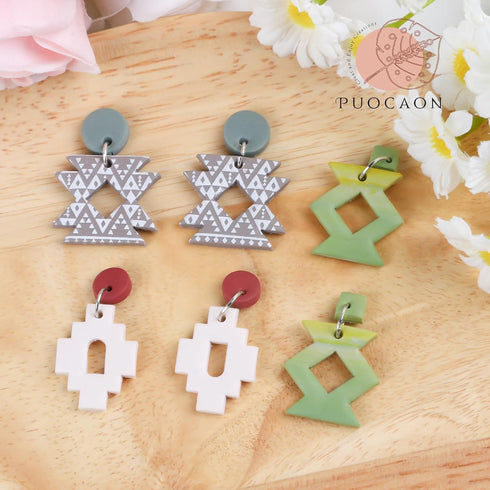 Puocaon Aztec Polymer Clay Cutters - 6 Pcs Clay Cutters for Polymer Clay Jewelry, Folk Western Polymer Clay Earring Cutters, Classic Aztec Polymer...