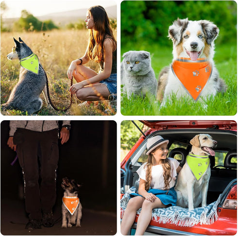 2 Pcs Reflective Dog Bandana Neon Orange Green High Visibility Dog Reflective Gear Dog Reflective Scarf Bib for Dog Camping Night Walking Off Leas...