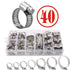 Hose Clamp Kit - 40 Piece 307 Stainless Steel 7 Sizes 6-38mm - Hose Clamps Assortment Pipe Clamp Adjustable - Clamp Assortment Kit, Fuel Line Clam...