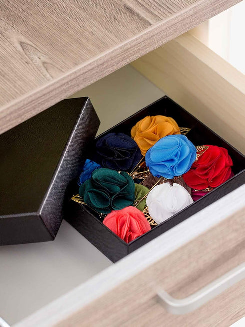 Shappy 15 Pcs Men's Satin Lapel Flower Pins with Metal Chain, Handmade Multi-color Boutonniere Pins with Gift Box for Career Suit Tuxedo of Shirts...
