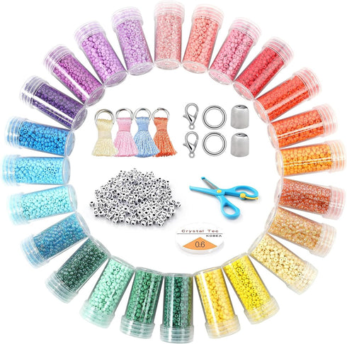 Miss Rabbit Seed Bead Kit, Beads for Jewelry Making 24000 PCS 3mm Glass Seed Beads and 100 PCS 5mm Alphabet Letter Beads for Bracelets Making with...