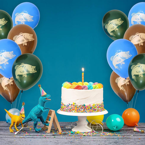 Gone Fishin' Party Balloons (6 pcs.)! 6-pack of 12" Latex balloons in 3 vibrant colors. Tone-matching| Largemouth Bass print on Both Sides. by Hav...