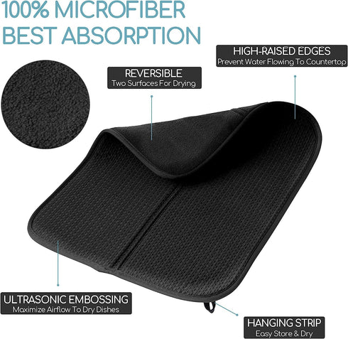 2 Pack Dish Drying Mat for Kitchen Counter, Absorbent Microfiber Dishes Drainer Mats Large Size Dish Drying Pad for Countertop, Rack, Sink,16 x24 ...
